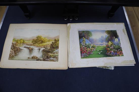 A collection of unframed watercolours, including Howard Neville Walford (1864-1950); garden scenes